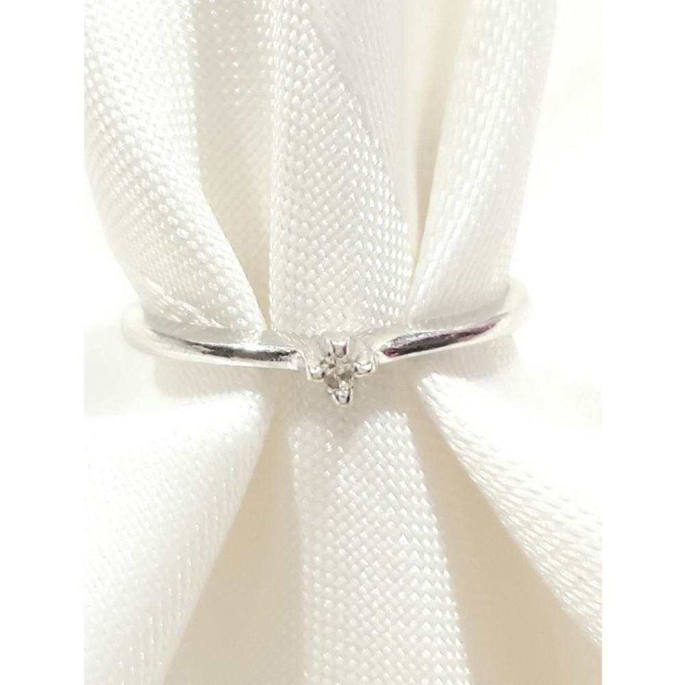10K Solid White Gold Classic Band Genuine Diamond Ring Sz 6 1/4